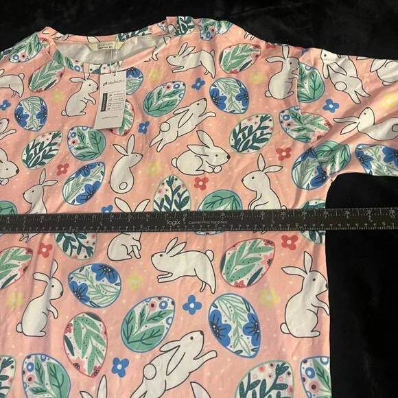 Pink Bunny Print Top NWT Pastel Easter XXL - Picture 3 of 6